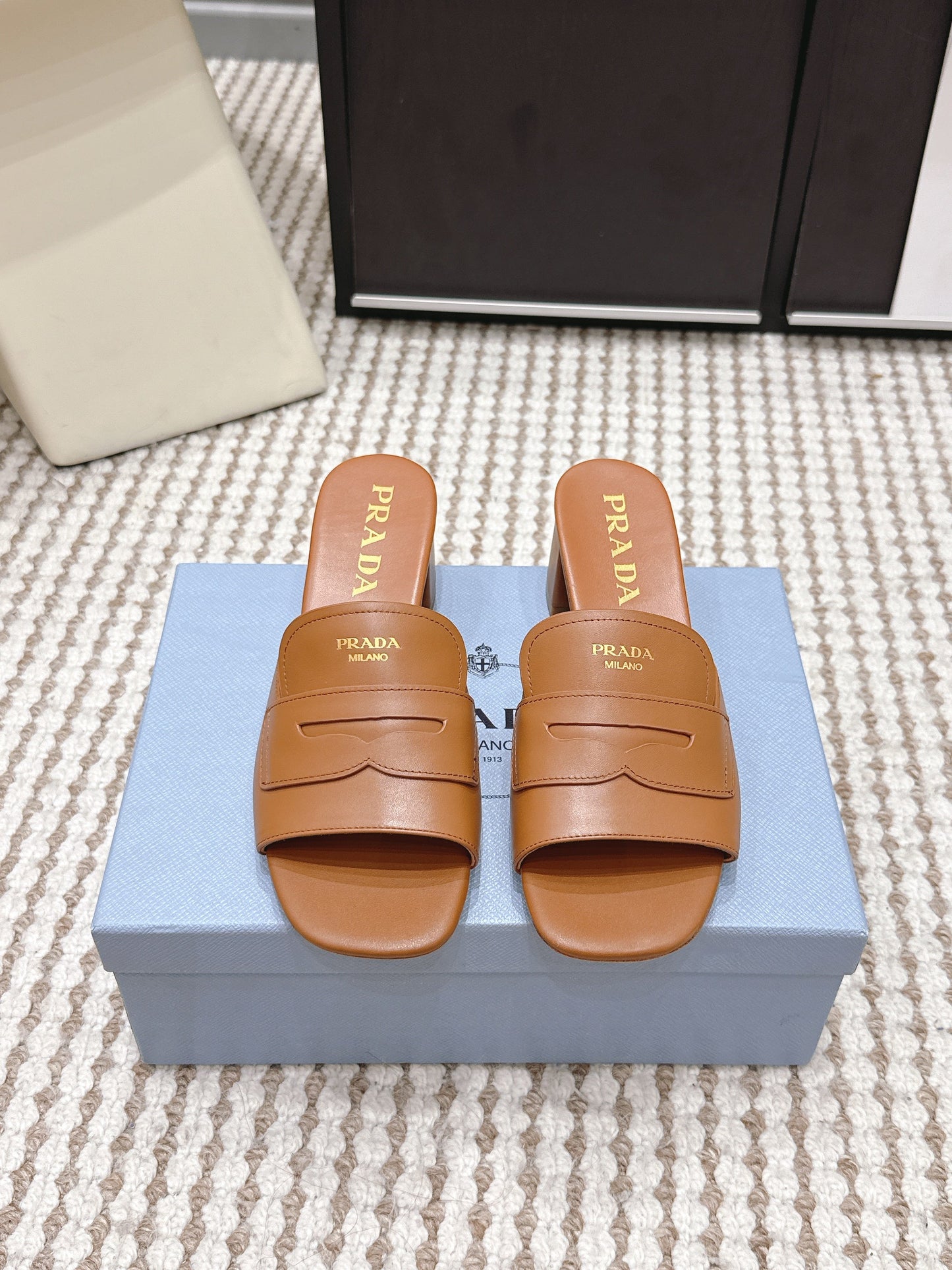 PRA 2026S High Heel Slippers 55 Tan Brown Leather 658337