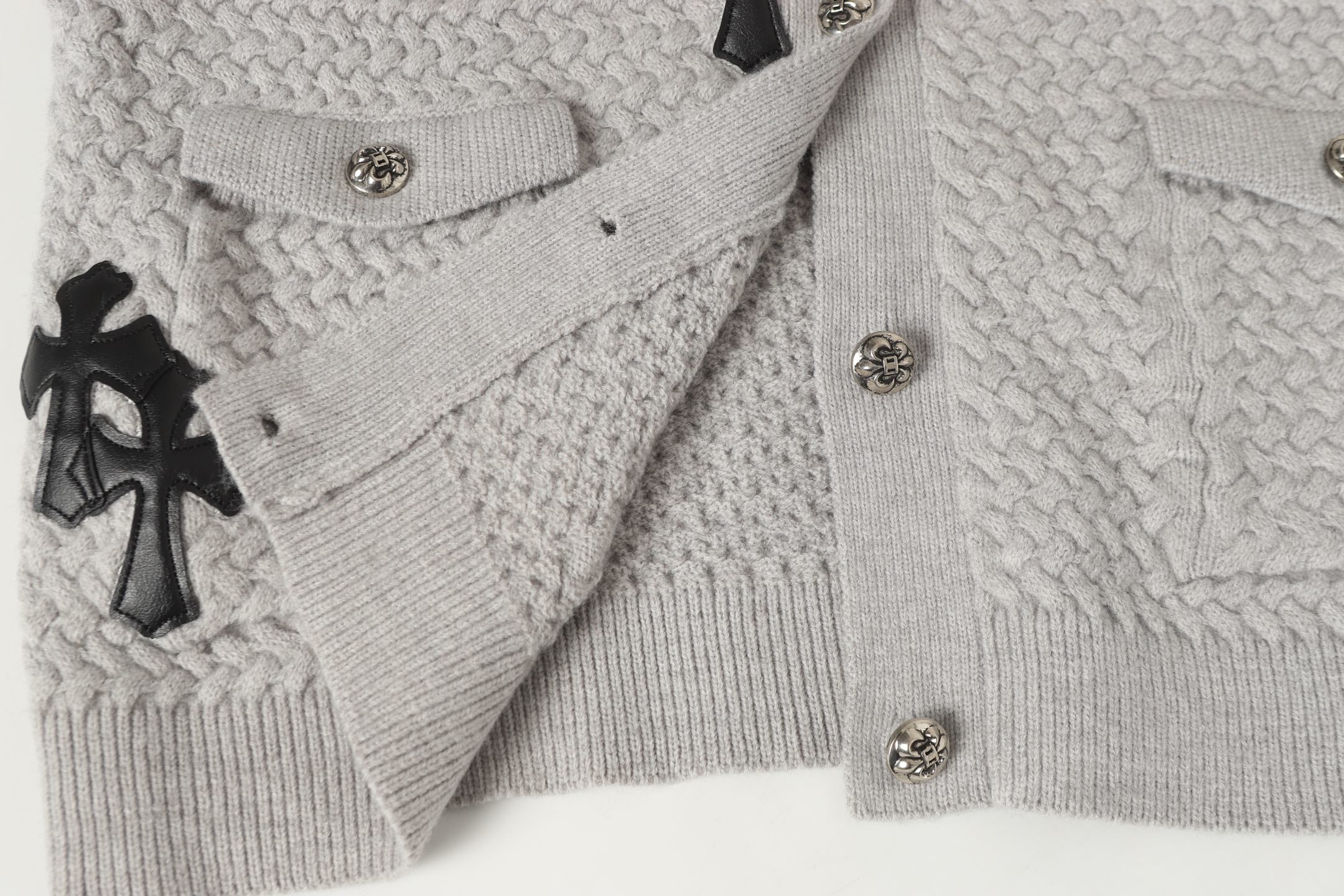 Chrome-Hearts Gothic Cross Knit Cardigan - Black Grey Streetwear Jacket 904