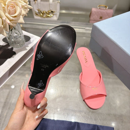 Prada 2026 Patent Leather Kitten Heel Sandals 45mm 782429