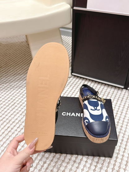 CC 26s Rope-Soled Sandals Navy Blue White Canvas Leather 652563