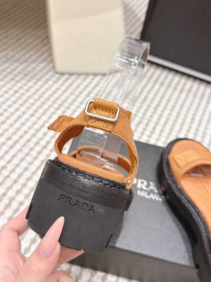 PRA 2026S Roman Sandals Tan Brown Canvas 657523