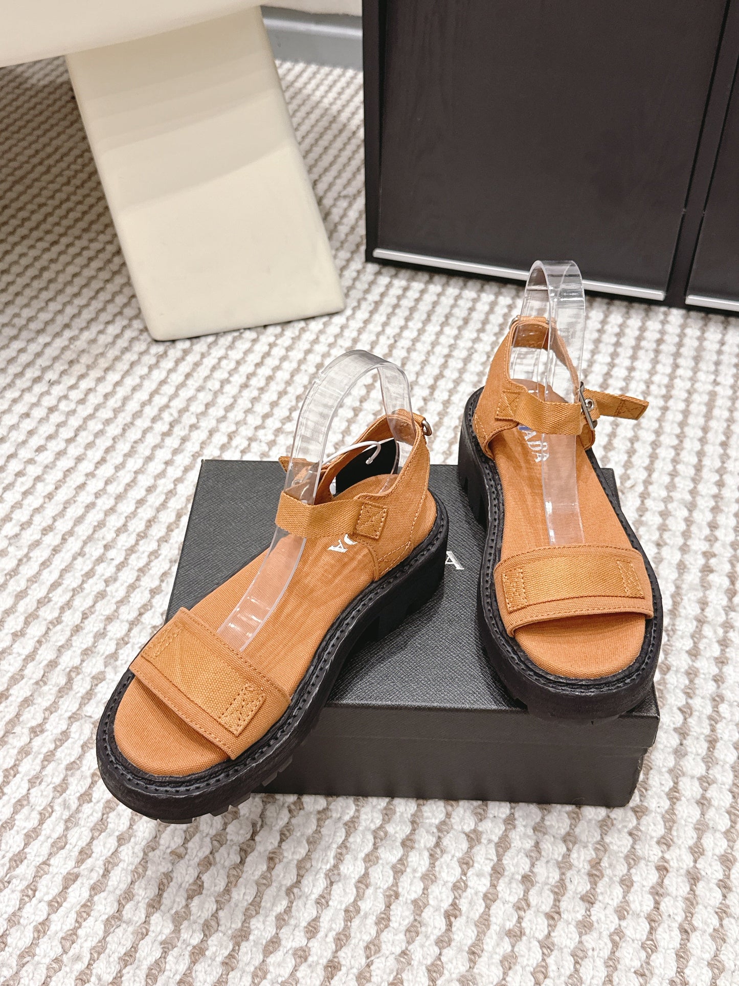 PRA 2026S Roman Sandals Tan Brown Canvas 657523