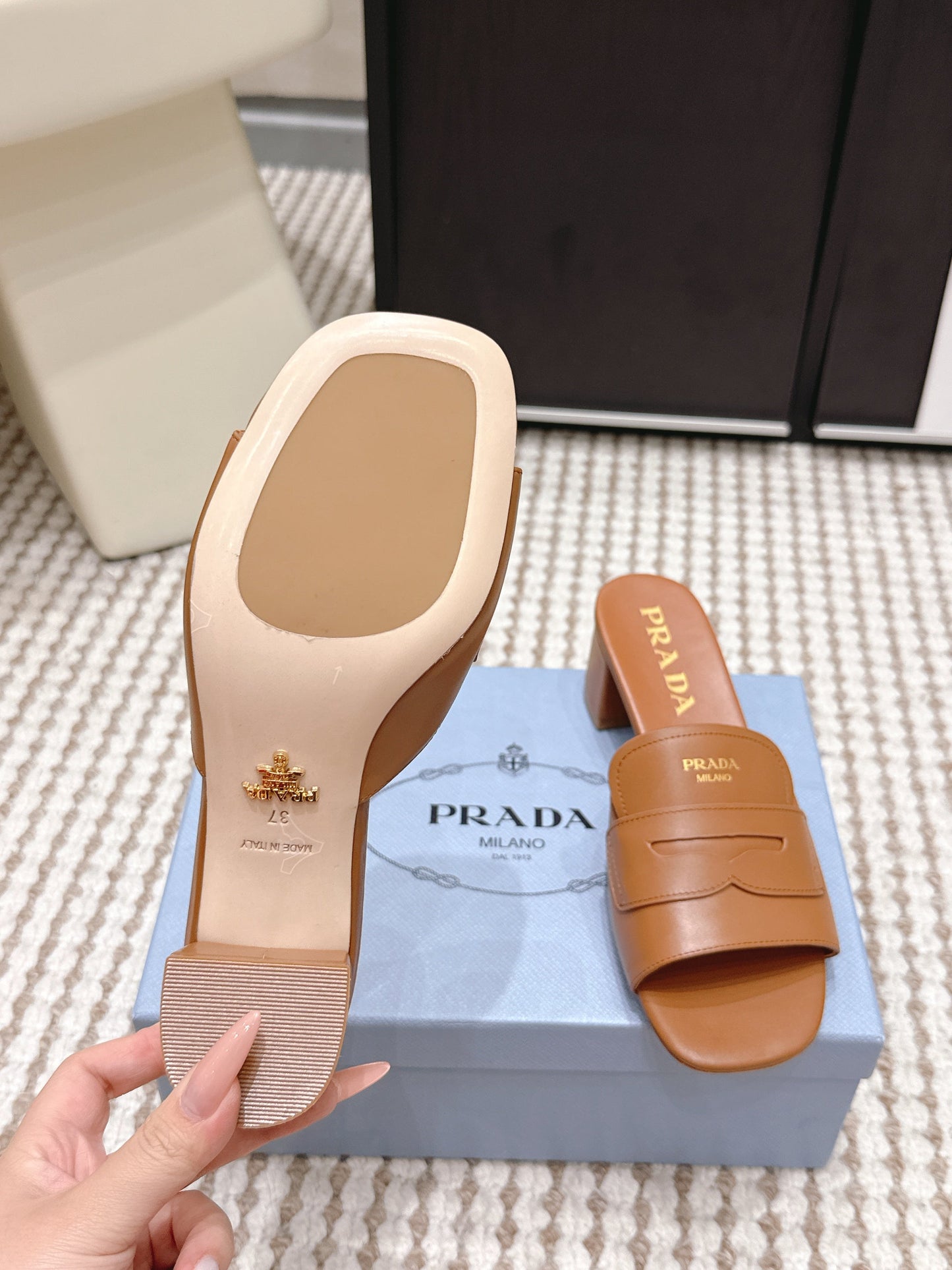 PRA 2026S High Heel Slippers 55 Tan Brown Leather  658337