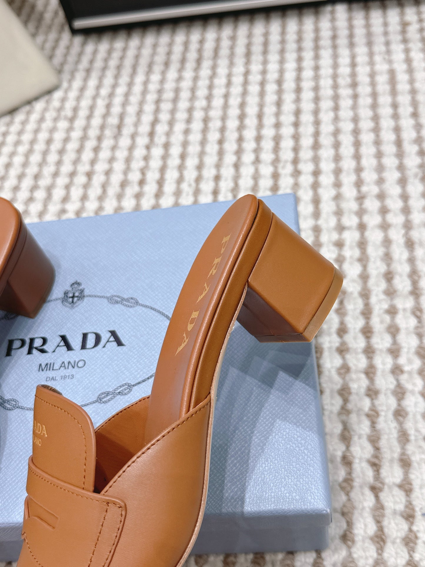 PRA 2026S High Heel Slippers 55 Tan Brown Leather  658337