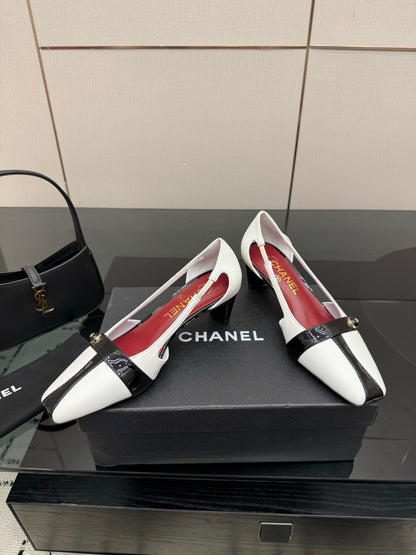 Chanel 2026 Square-Toe Chunky Heel Open-Back Sandals 50mm Leather 791612