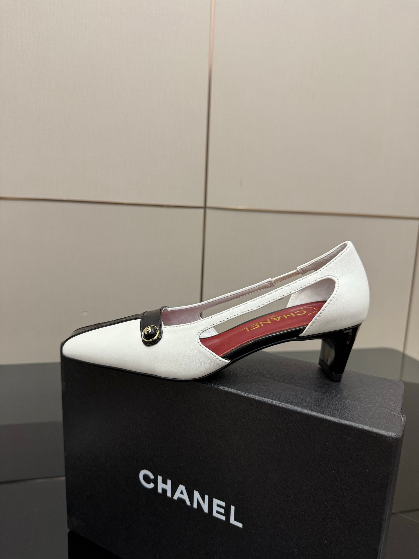 Chanel 2026 Square-Toe Chunky Heel Open-Back Sandals 50mm Leather 791612