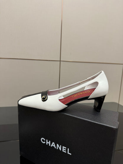 Chanel 2026 Square-Toe Chunky Heel Open-Back Sandals 50mm Leather 791612