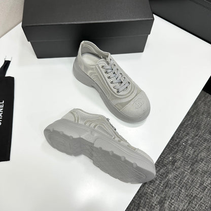 CC 26s Casual Sneakers Rhinestones Light Gray Mesh Sheepskin 626363