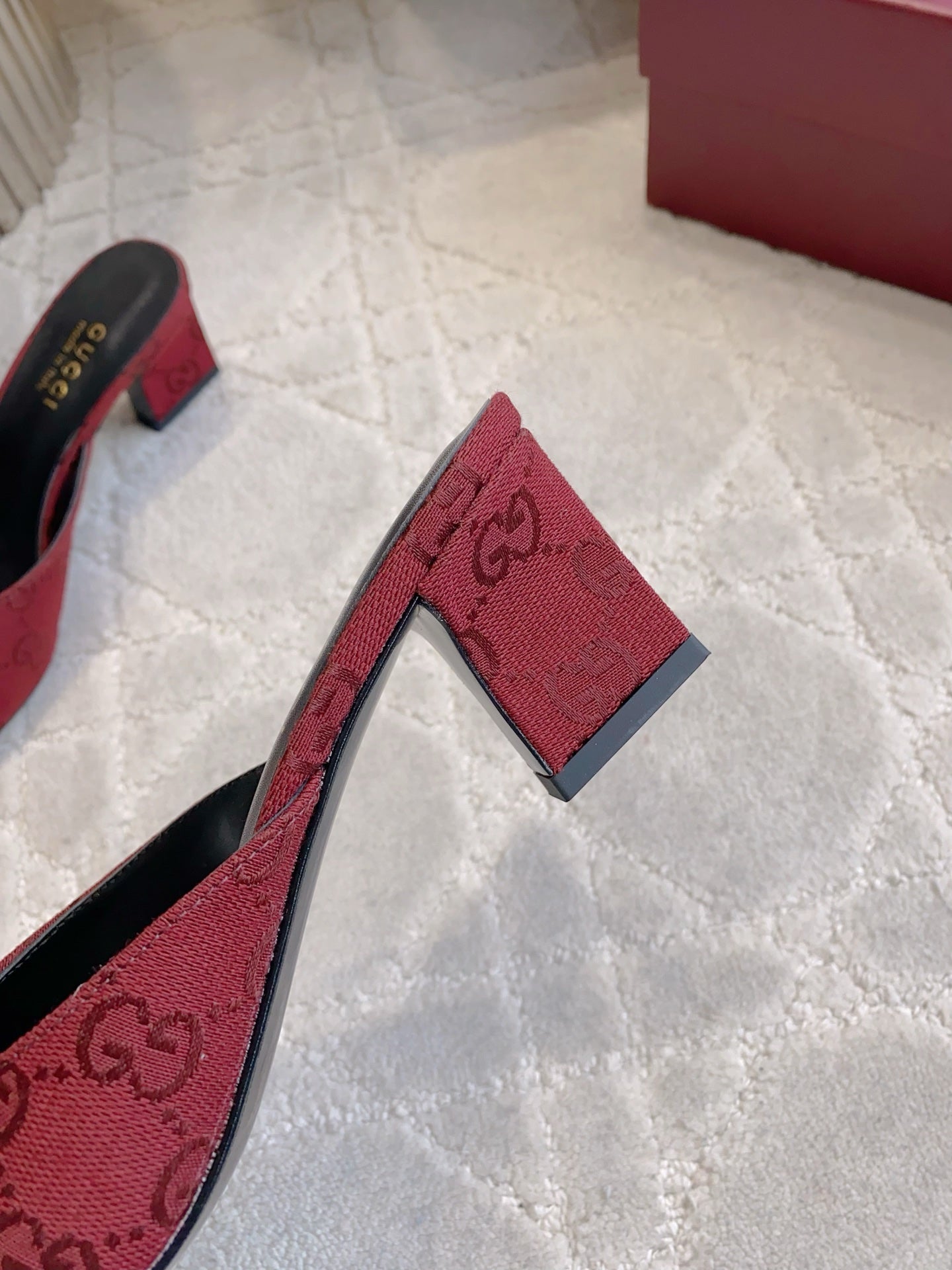 GG 26SS High-Heeled Sandals Dark Red Canvas Leather 644532
