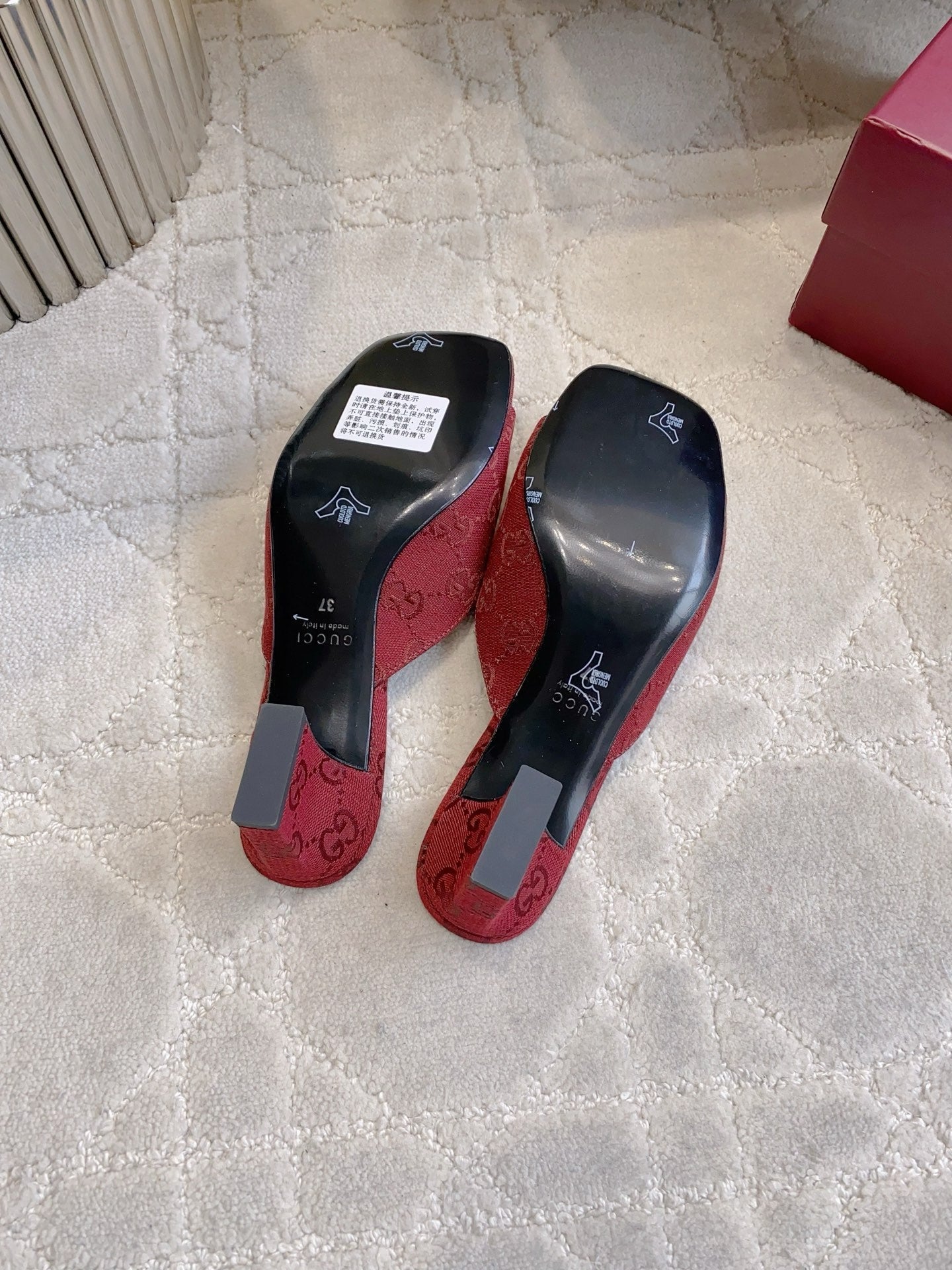 GG 26SS High-Heeled Sandals Dark Red Canvas Leather 644532