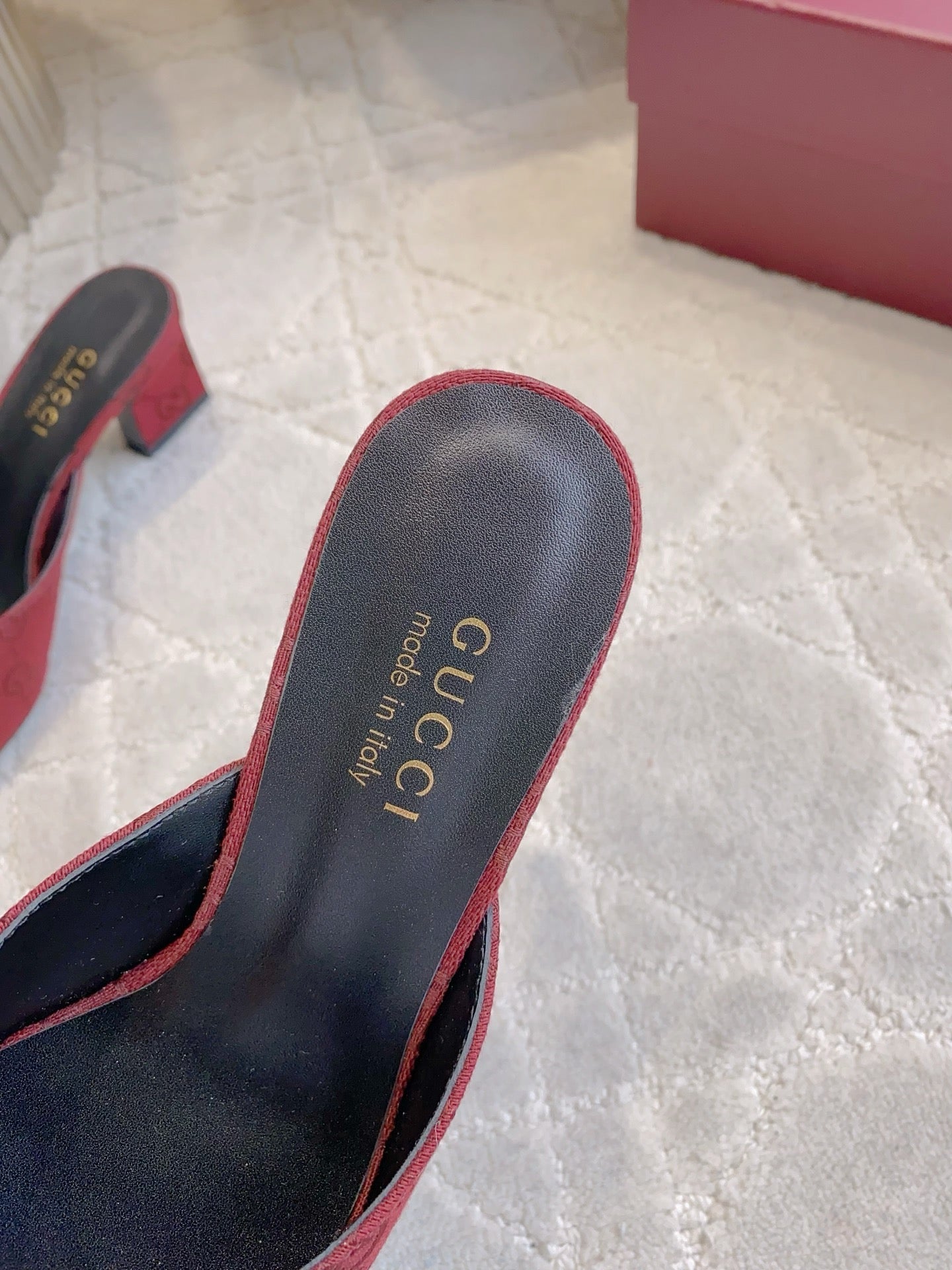 GG 26SS High-Heeled Sandals Dark Red Canvas Leather 644532