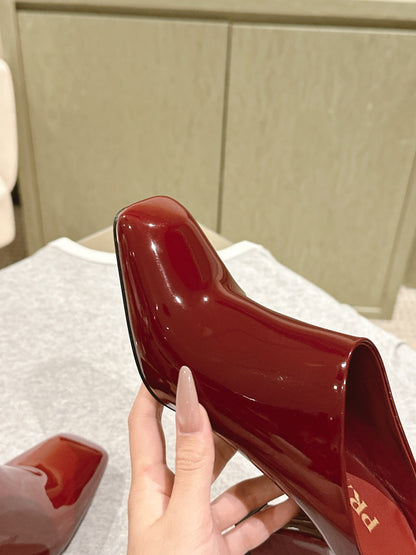 PRA 2026S High Heel Mule 75 Dark Red Patent Leather 657676