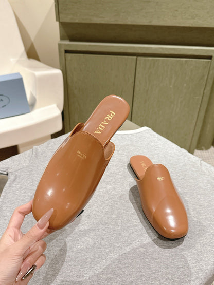 PRA 2026S Flats Mule Tan Brown Patent Leather 657679