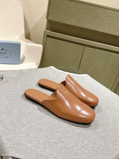 PRA 2026S Flats Mule Tan Brown Patent Leather 657679