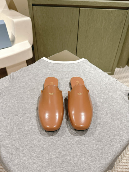 PRA 2026S Flats Mule Tan Brown Patent Leather 657679