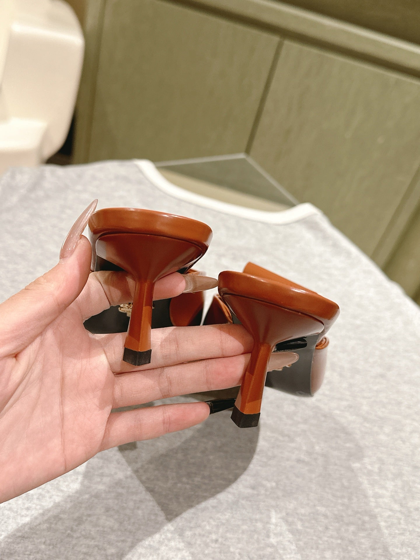 PRA 2026S High Heel Mule 65 Camel Brown Sheepskin 657671