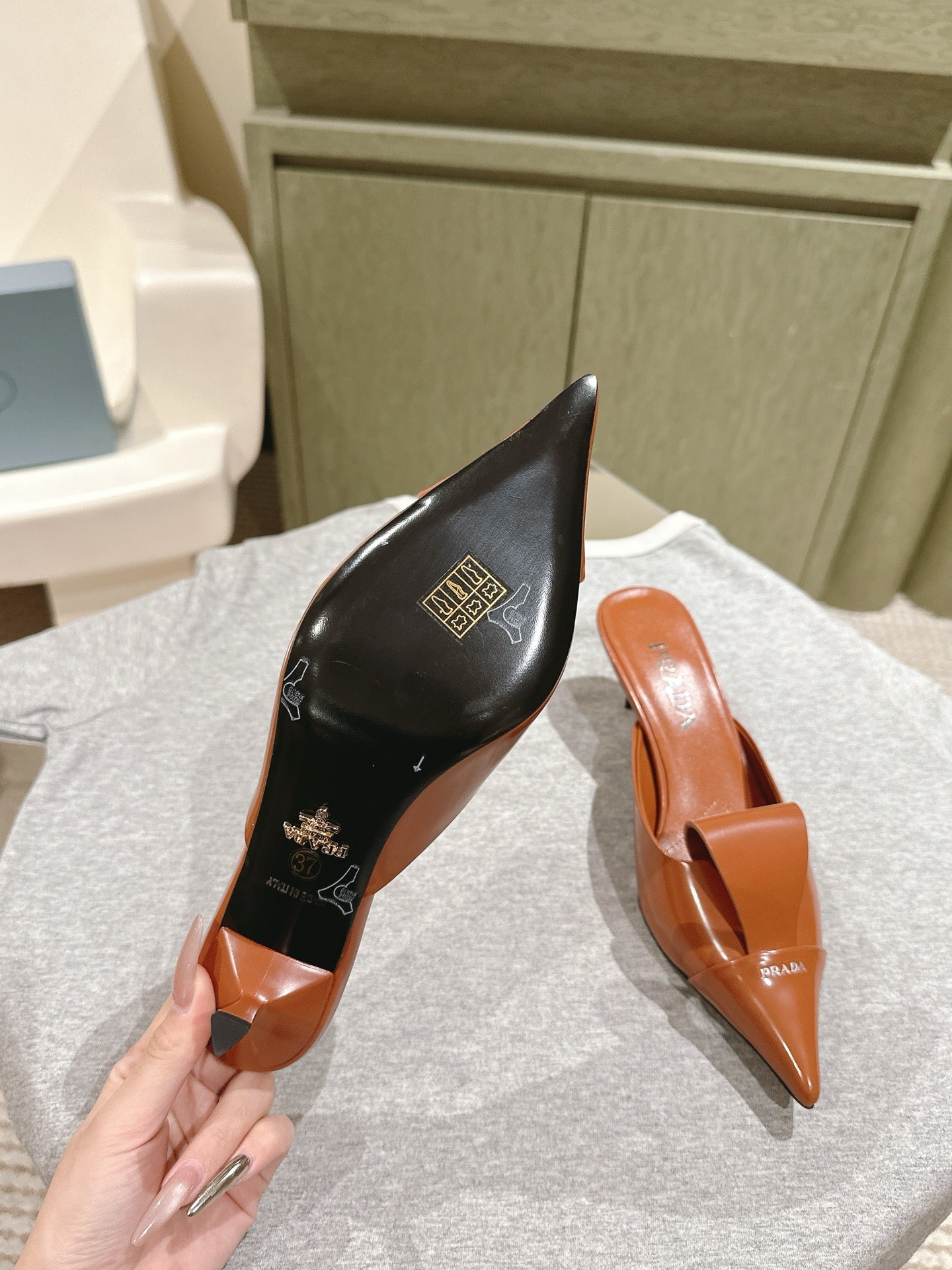 PRA 2026S High Heel Mule 65 Camel Brown Sheepskin 657671