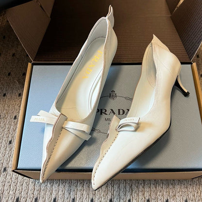 Prada 2026 Pointed-Toe High Heels 55mm Bow Cowhide 787484