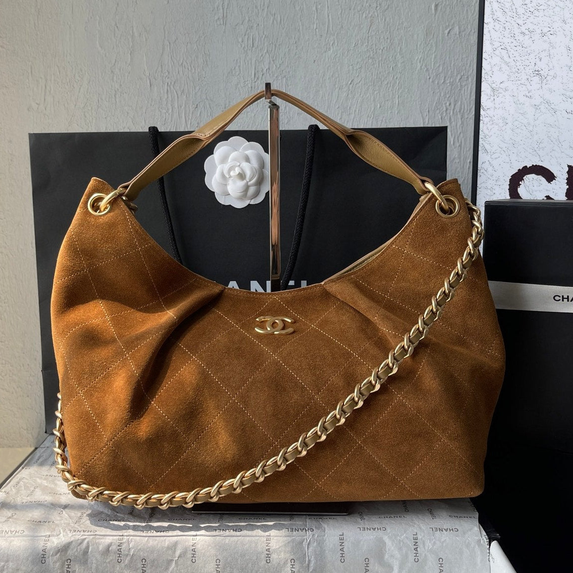 Chanel 2026 Hobo Beach Tote Bag 33cm Tan Suede