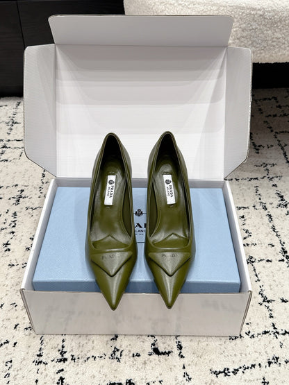 Prada 2026 Pump 75mm Olive Green Cowhide 858218