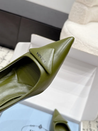 Prada 2026 Pump 75mm Olive Green Cowhide 858218