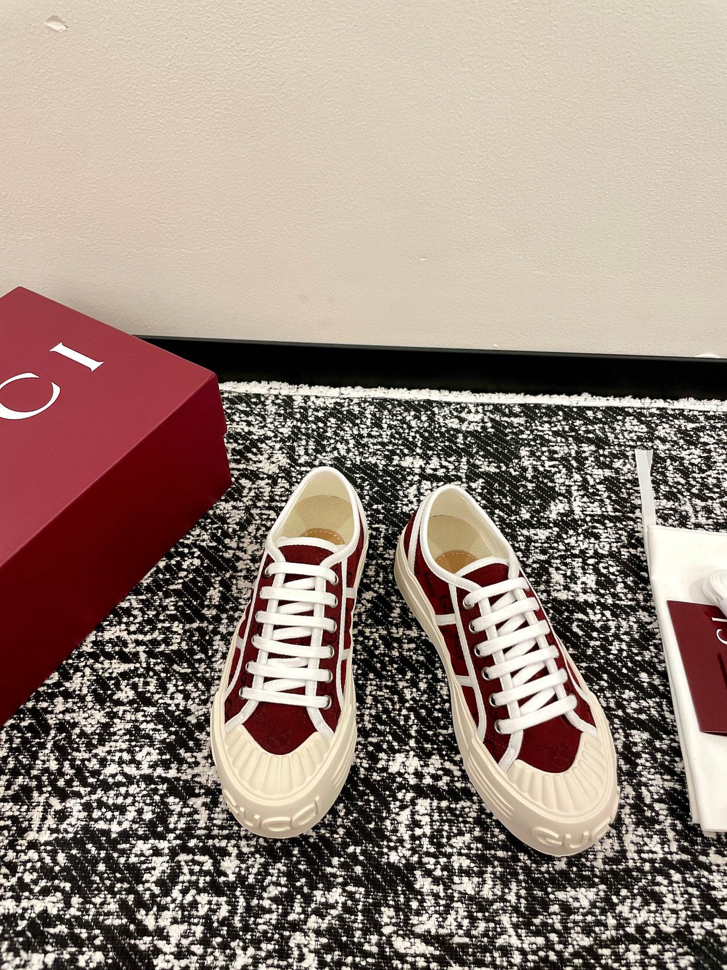 GG 26 Sneaker White Dark Red Canvas Leather 632822