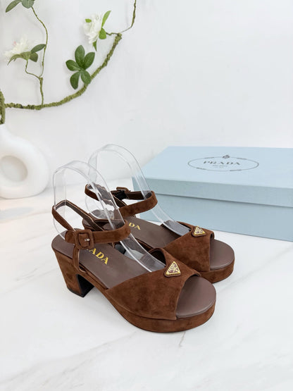 PRA 26SS Platform Sandals 75 Dark Brown Suede Sheepskin 592389