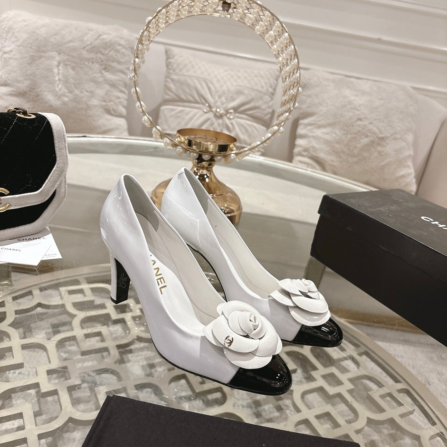 CC 26s High Heels Pump 85 White Black Patent Leather 627003