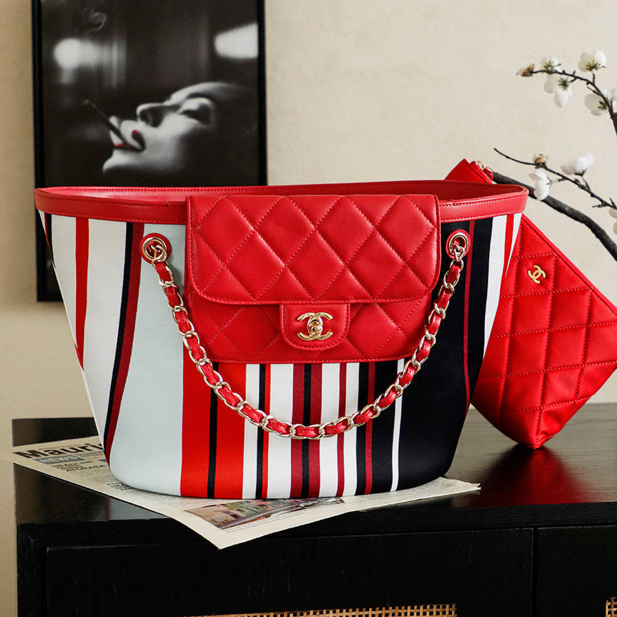 Chanel 2026 Bag 54cm Red Mix Colors Canvas Leather