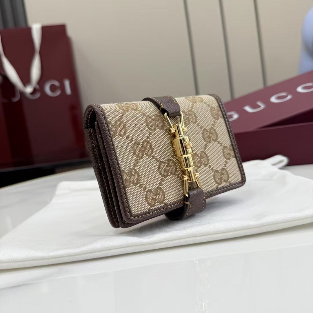 Gucci 2026 Jackie Wallet 11cm Brown Canvas Leather