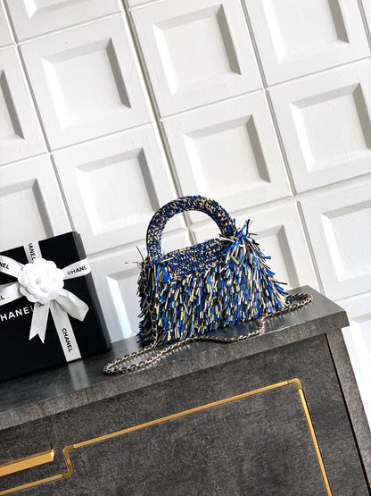 Chanel 2026 Bag 19cm Blue Black Yellow Raffia Leather