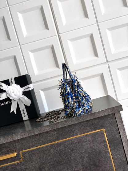 Chanel 2026 Bag 19cm Blue Black Yellow Raffia Leather