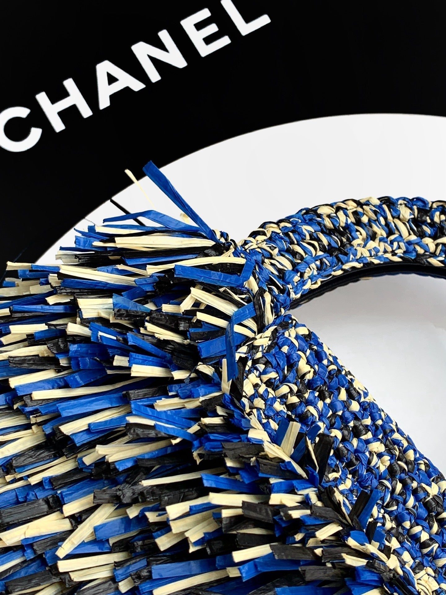 Chanel 2026 Bag 19cm Blue Black Yellow Raffia Leather