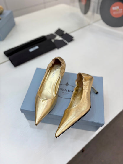 PRA 26S Pointed Toe High Heels 55 Metallic Gold Suede 627128