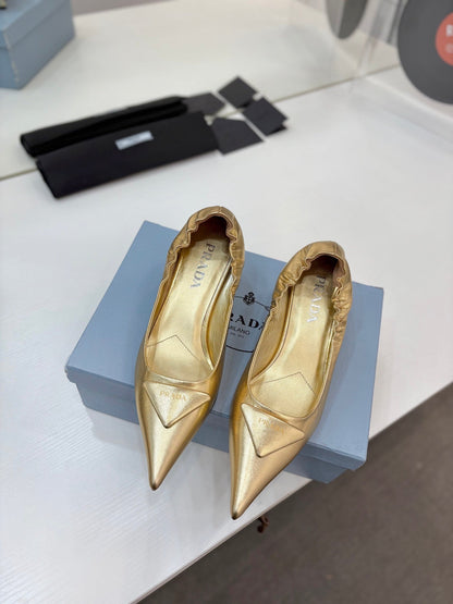 PRA 26S Pointed Toe High Heels 55 Metallic Gold Cowhide 627131
