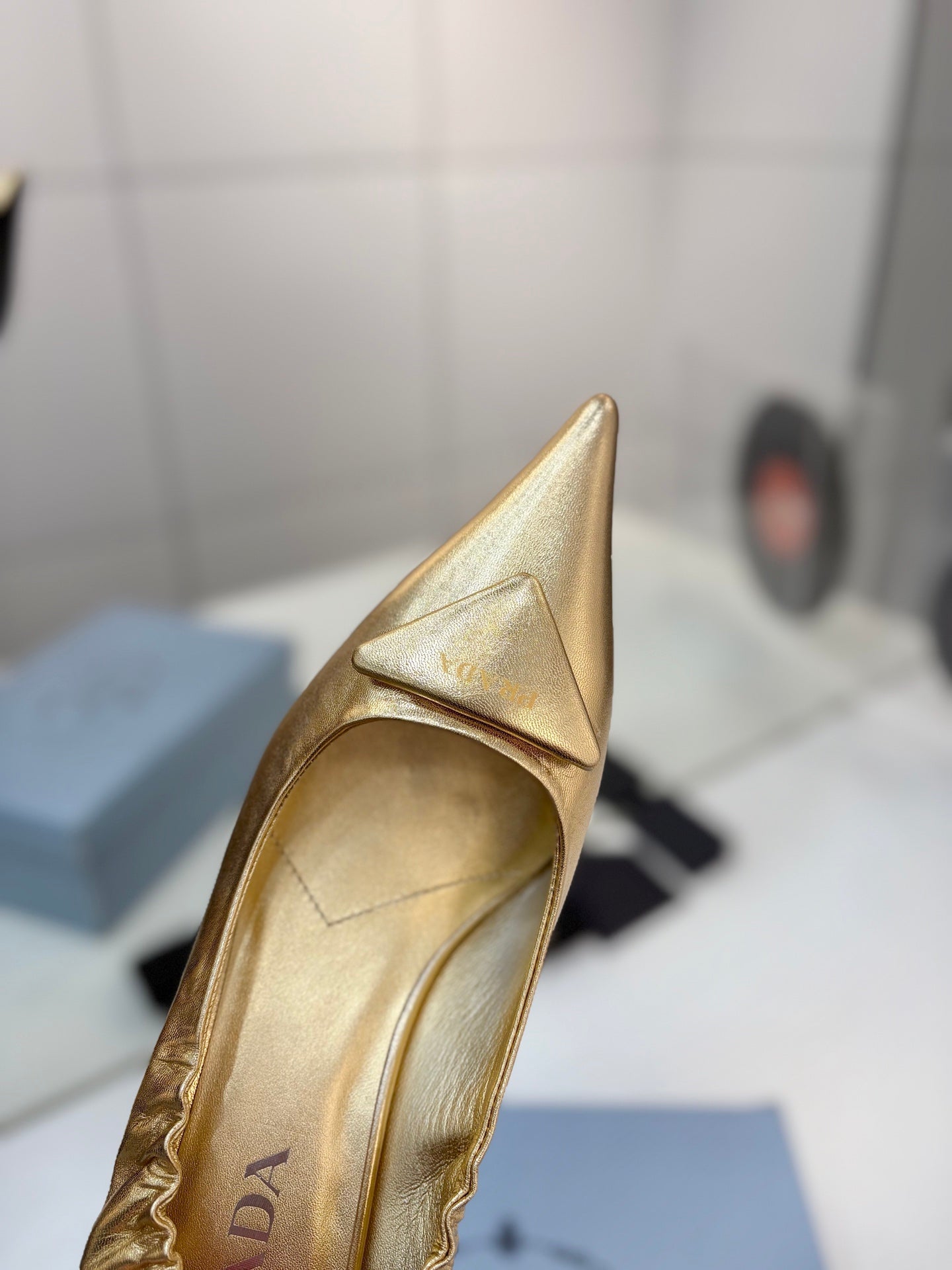 PRA 26S Pointed Toe High Heels 55 Metallic Gold Cowhide 627131