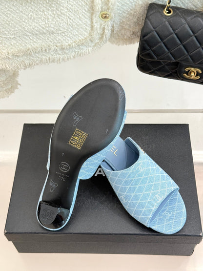 CC 26 Sandal Light Blue Denim Fabric Sheepskin 609963